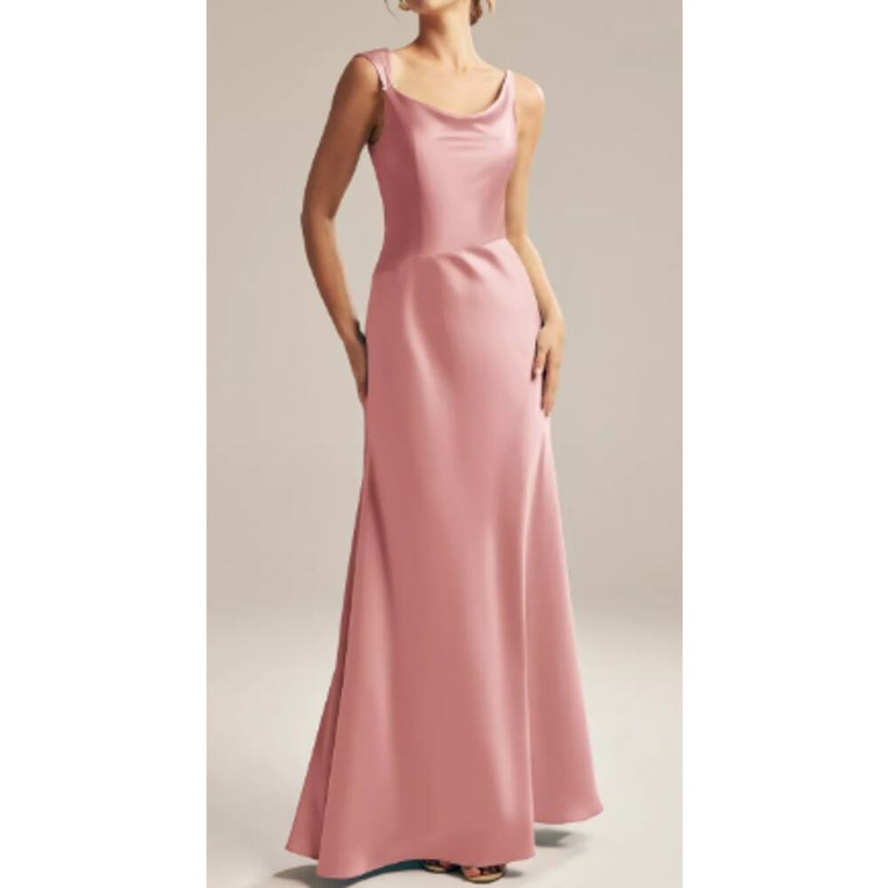 AW BRIDAL 6 S Rose Quartz Meggie satin formal bridesmaid party maxi dress B34